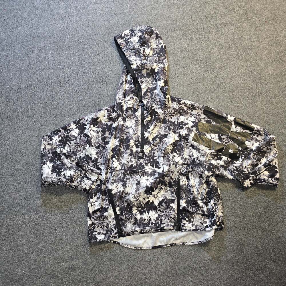 Ivy Park Jacket Womens Size Small Black Floral Hoodie Lightweight Logo 1/4 Zip